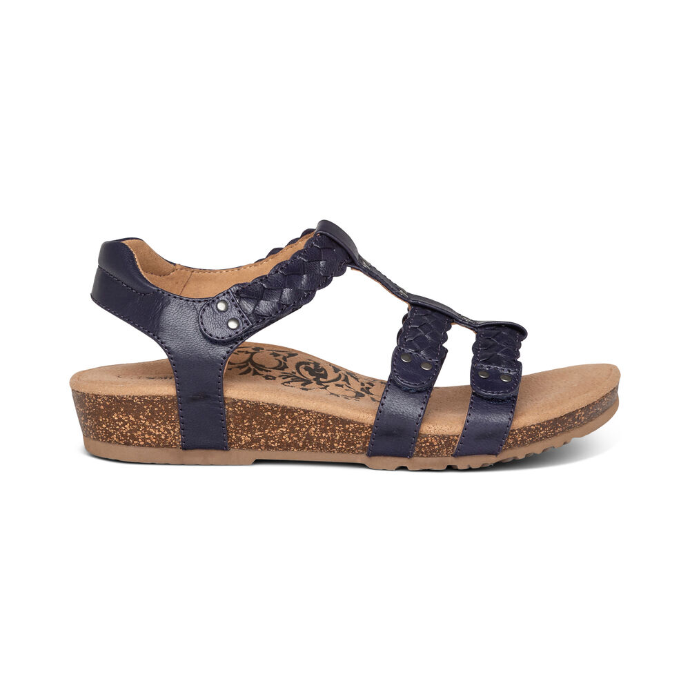 Aetrex Women's Reese Adjustable Gladiator Sandals - Navy | USA EXCAAC3